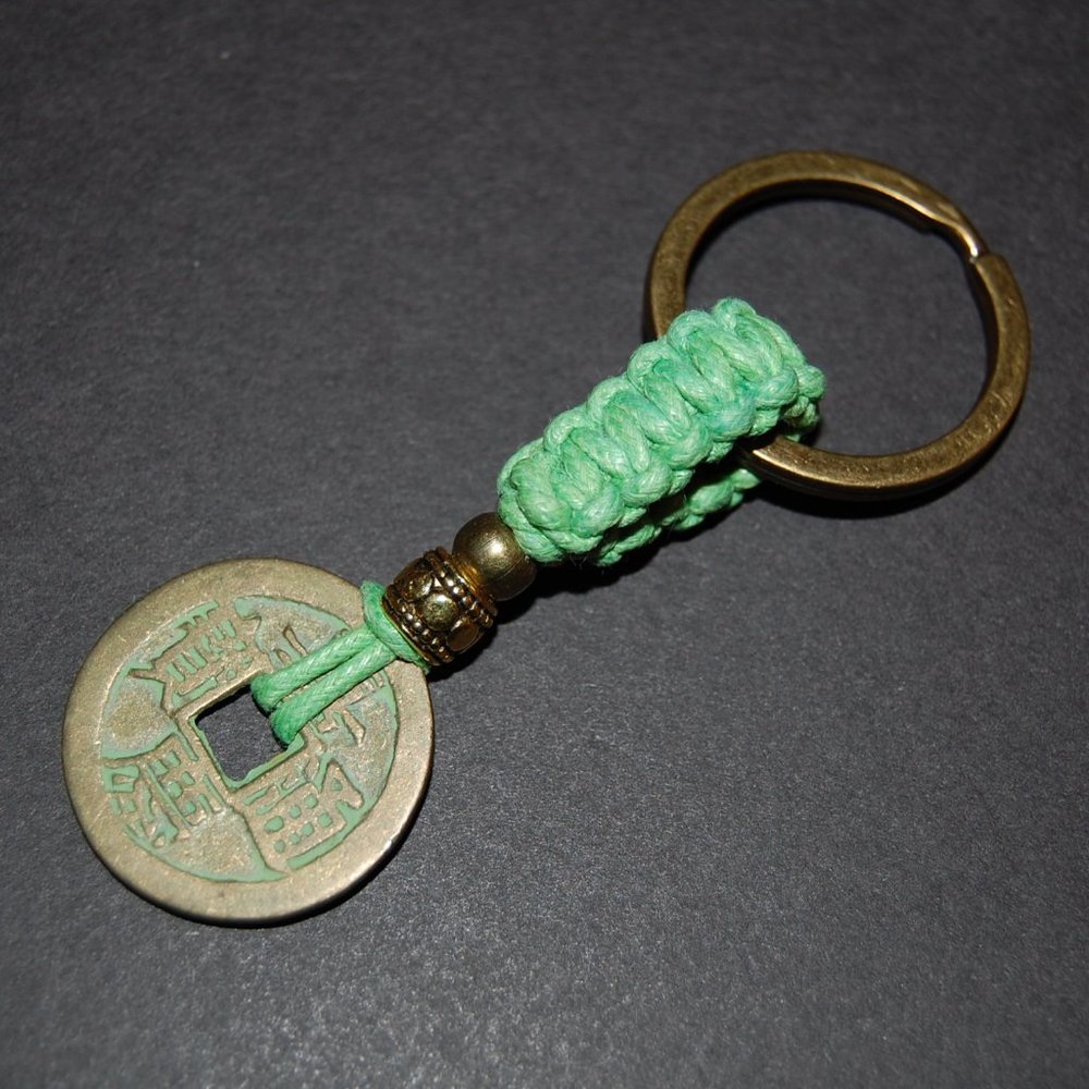 Lucky Coin Keychain,Chinese Lucky Coin Keyring, Wood Beads ,Protection Keyring